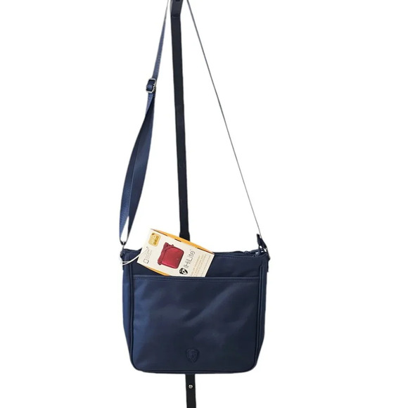 HEYS HiLite Dual Zip Crossbody Travel Bag Navy NWT RFID Shield Tablet Holder - Picture 1 of 5
